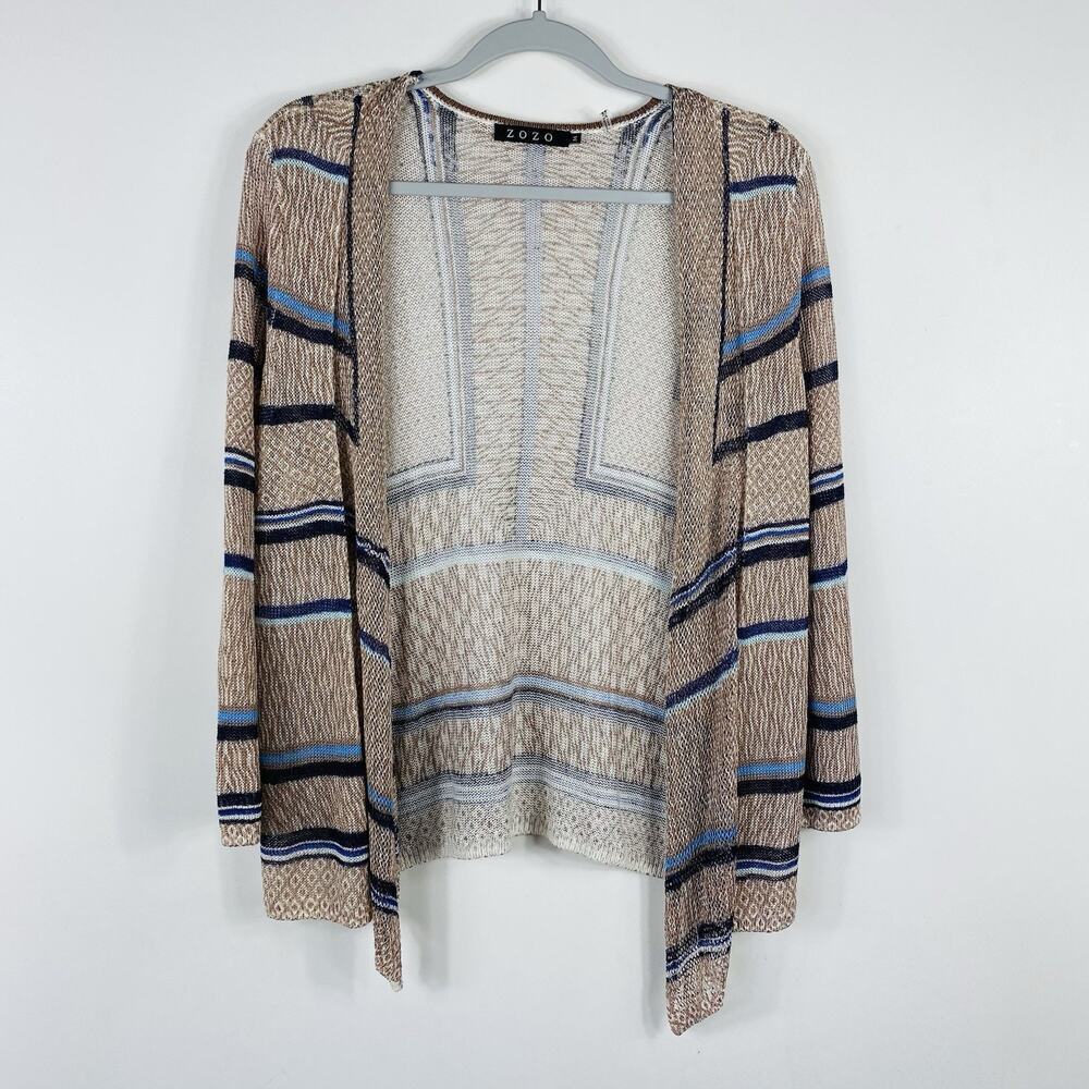 Zozo Size Medium Printed Linen Blend Lightweight Topper Cardigan Tan